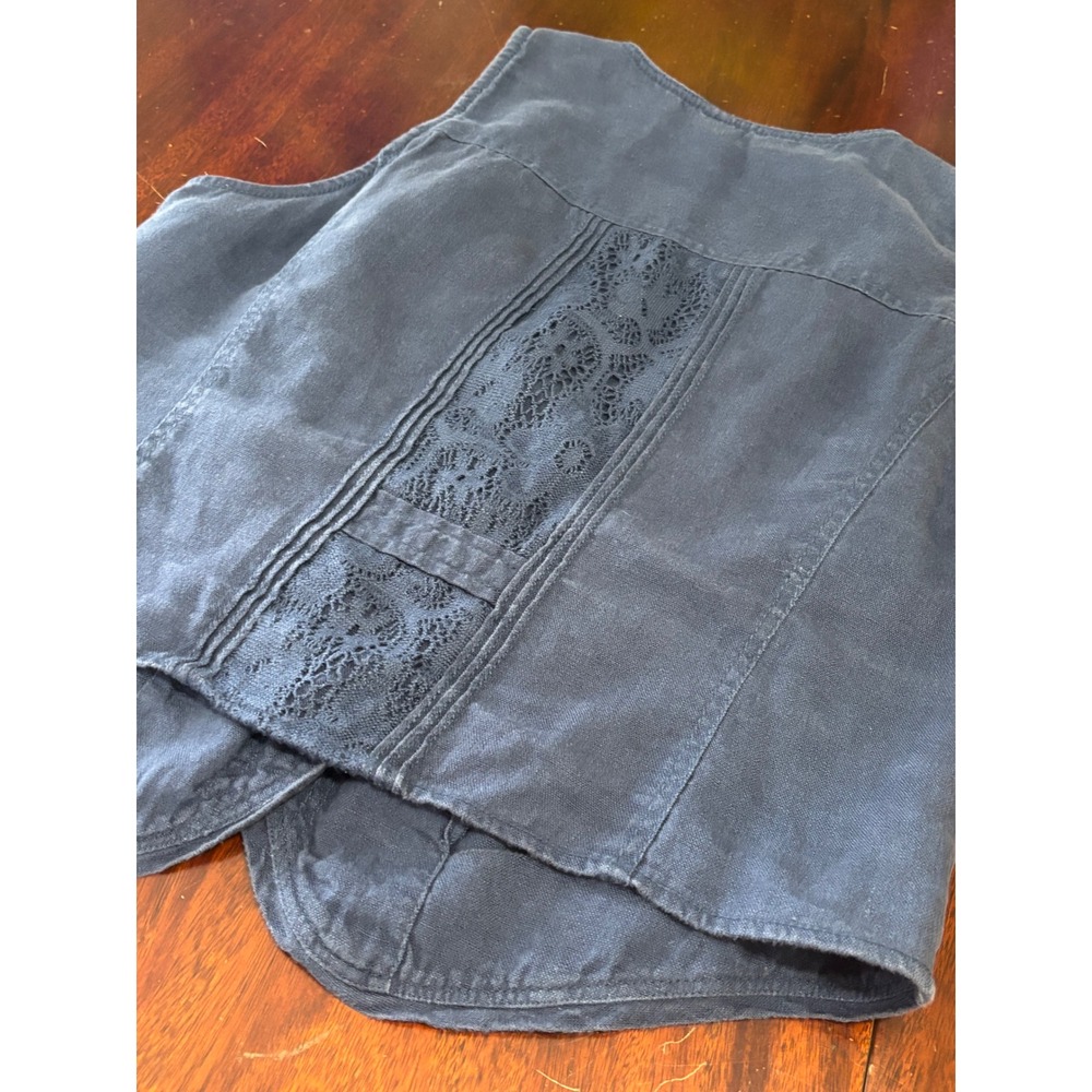 Coldwater Creek Womens Linen Vest L Boho Crochet Lace Dark Romantic Layering - Picture 7 of 8